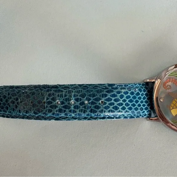 RARE Betsey Johnson Sealife Crystal Accented Teal Croc Leather Buckle Band Watch
